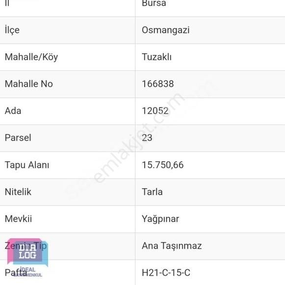 Osmangazi Tuzaklı Satılık Tarla Dialog İdealden Tuzaklıda Satılık Tarla