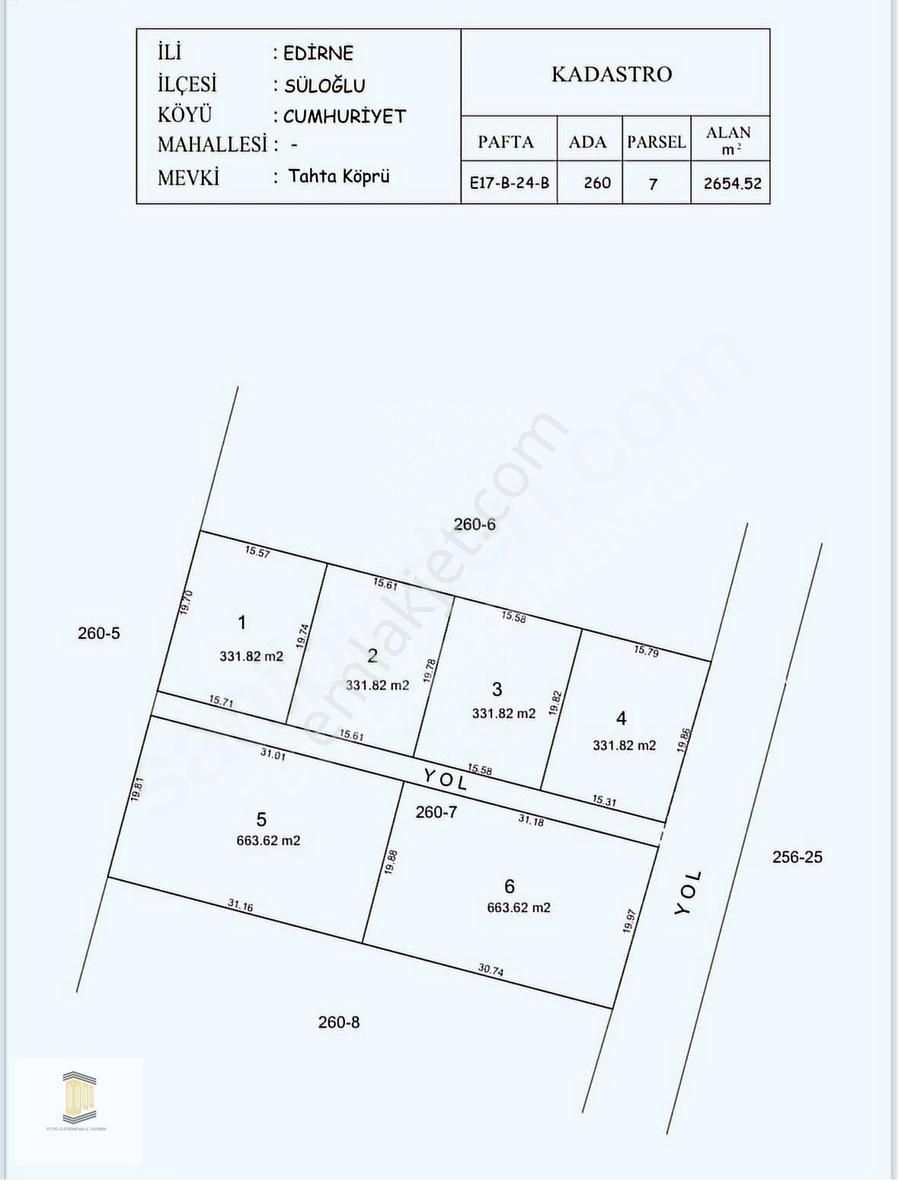 Süloğlu Cumhuriyet Satılık Tarla Edirne Süloğlu Cumhuriyet Mahallesi 331 M2 Satılık Tarla