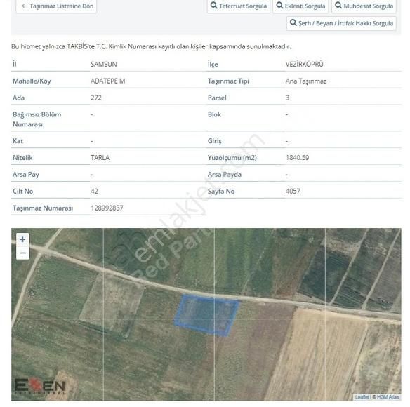 Vezirköprü Adatepe Satılık Tarla Satılık Tarla-samsun Vezirköprü Adatepe'de Yola Cepheli 1840 M2