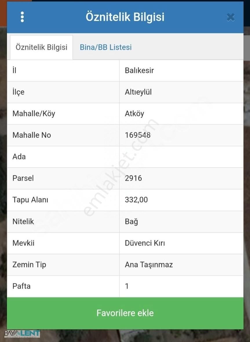 Altıeylül Atköy Satılık Bağ & Bahçe Bay-lent Emlak'tan Atköy'de Satılık 2 Adet Bitişik Parsel