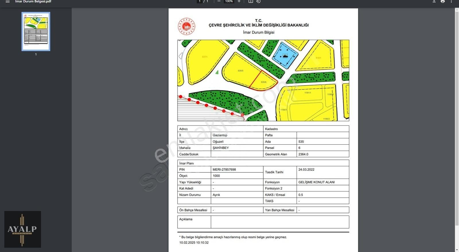 Oğuzeli Şahinbey Satılık Villa İmarlı Ayalp Gayrimenkul'den Körkün'ün Gözde Yerinde Satılık A-2