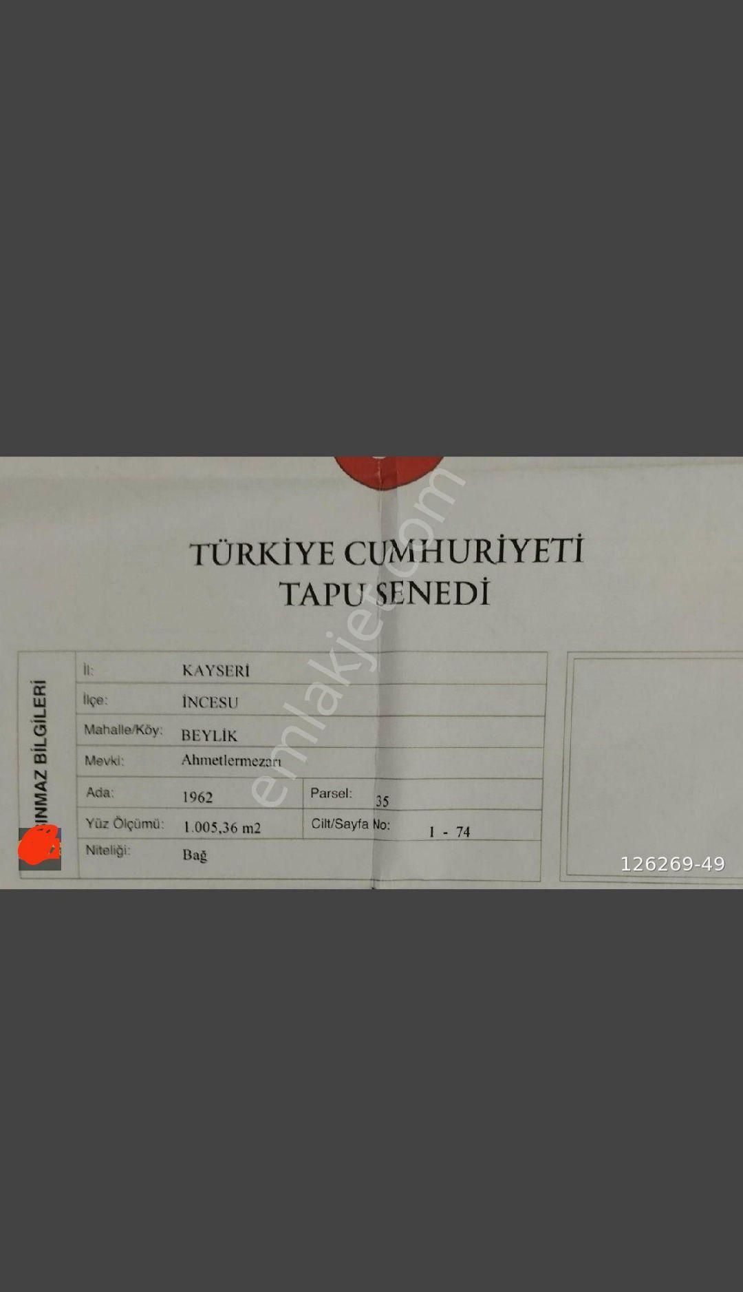 İncesu Bahçelievler Satılık Bağ & Bahçe Satılık Bağ