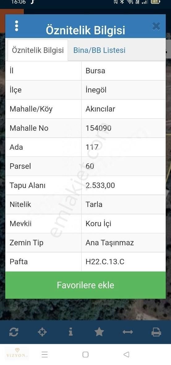 İnegöl Akıncılar Satılık Tarla İnegöl/akıncılar Mh. Köy İçi Satılık 633 M2 Özel Parseller