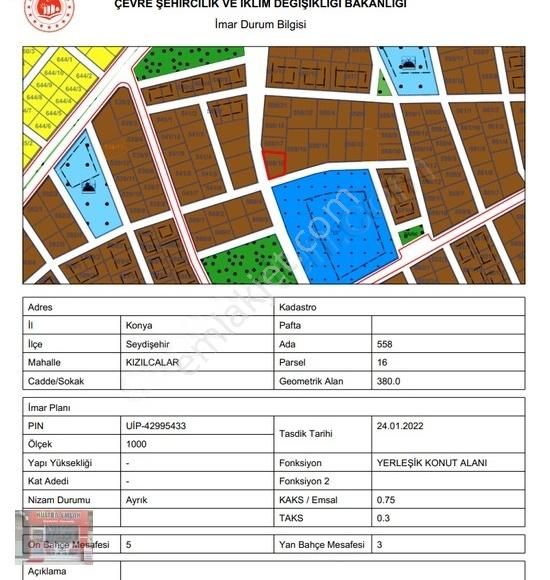 Seydişehir Karakavak Satılık Konut İmarlı Seydişehir Kızılcalar Mah 380 M2 Lik Köşe Parsel Satılık.