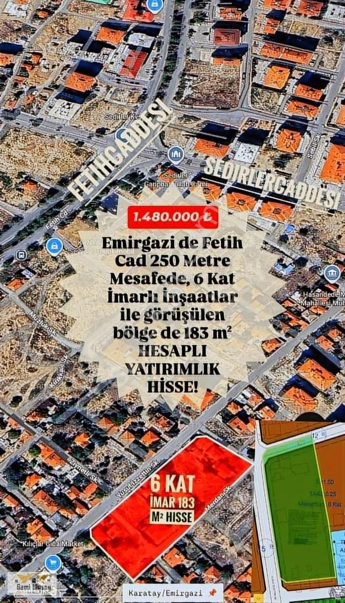 Karatay Hasandedemescit Satılık Konut İmarlı 1 Daire Getirisi Bulunan 6 Kat İmarli Bölgede 183 M² Kupon Hisse