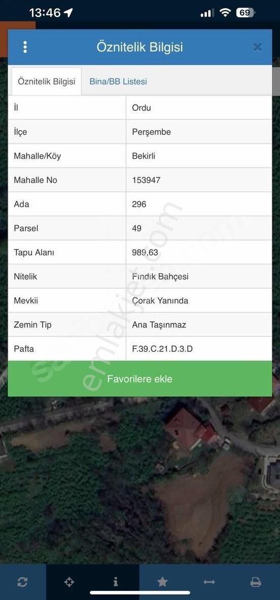 Ordu/perşembe/bekirlide 1 Dönüm Fındık Bahçesi