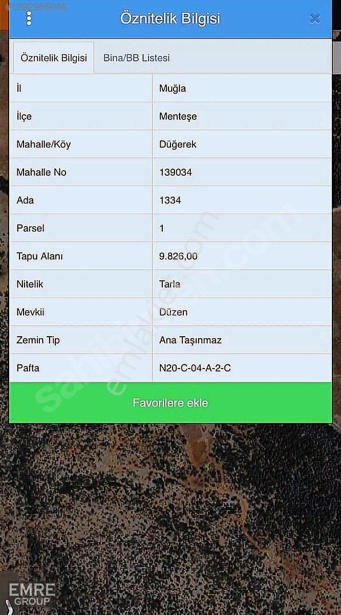 Menteşe Düğerek Satılık Tarla Muğla Menteşe Düzen Mevkinde 9826m² Satılık Tarla