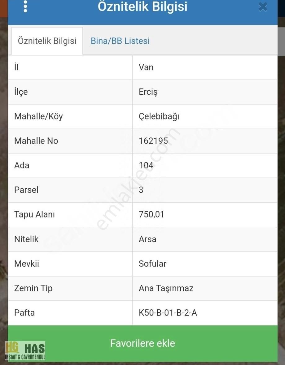 Erciş Çelebibağı Satılık Konut İmarlı Has Gayrimenkul Den Çellebibağda Satılık 750 M2 İfrazli Arsa