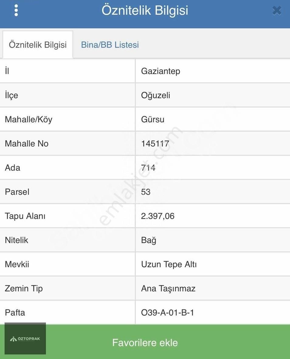 Oğuzeli Gürsu Satılık Bağ & Bahçe Öztoprak'tan Satılık Bahçe