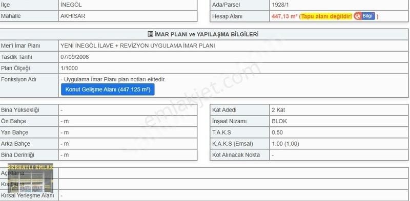 İnegöl Akhisar Satılık Ticari İmarlı Serhatlı'dan Akhisar'da Fatih Caddesine Cephe Ticari+konut Arsa