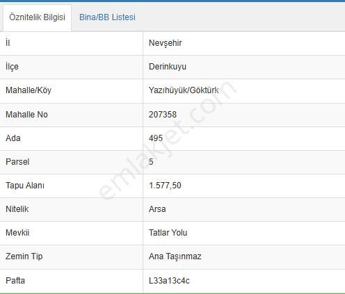 Derinkuyu Yazıhüyük Bld. (Göktürk) Satılık Konut İmarlı Hakan Yanık Emlaktan Yazıhüyükte Satılık Arsa