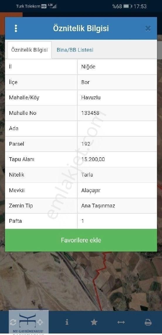 Bor Havuzlu Köyü Satılık Tarla Niğde Bor Havuzlu Alacayır Mevkiinde 15200 M2 Tek Tapu Acil Satılık