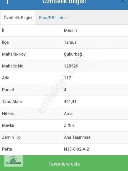 Tarsus Çukurbağ Satılık Konut İmarlı Tarsus / Çukurbağ / Ziflik Mevkin'de 491 M2 Satılık Arsa