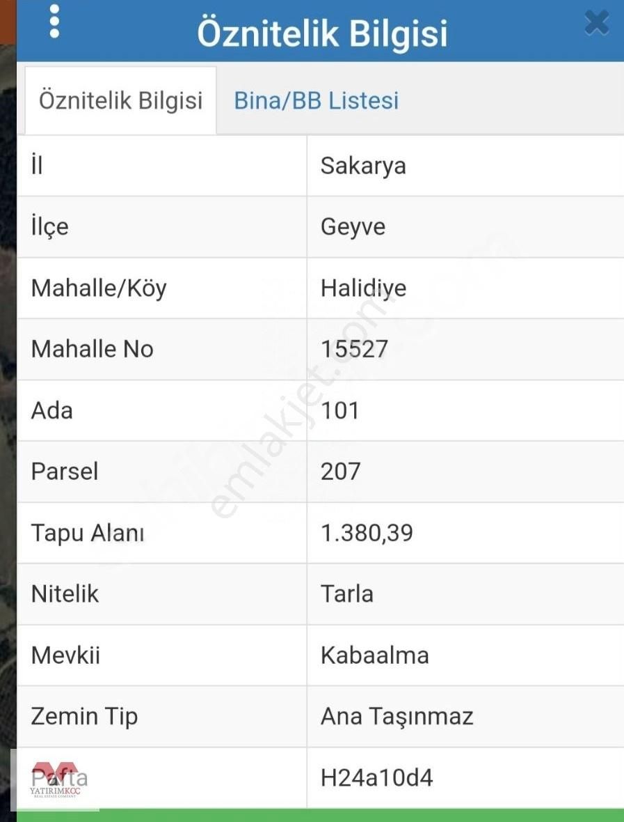 Geyve Halidiye Satılık Tarla Sakarya Geyve Halidiye Yatırımlık Tarla