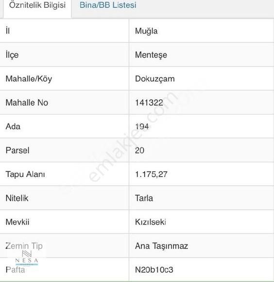 Menteşe Dokuzçam Satılık Tarla Muğla Menteşe Dokuzçam Mahallesi Satılık Köyiçi İmarlı Tarla