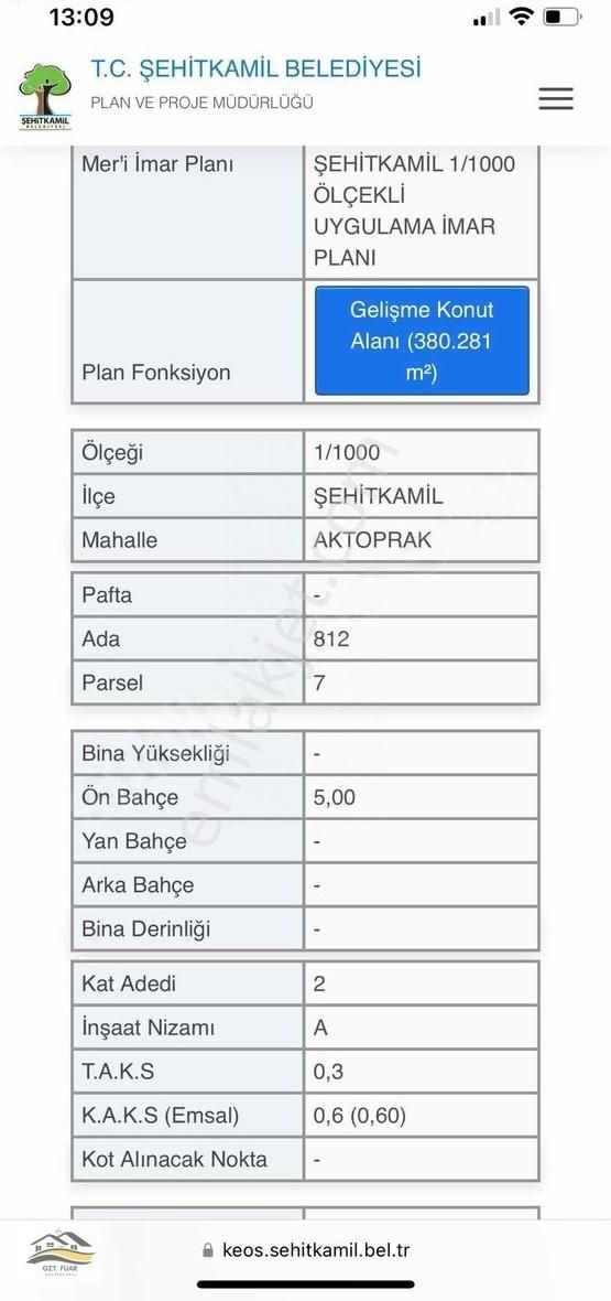 Şehitkamil Aktoprak Satılık Konut İmarlı Aktoprakta 380 Metre Yatırımlık A2 Konut Arsası