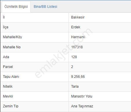 Erdek Harmanlı Satılık Tarla Balıkesir Erdek Harmanlı Mah. 24.563 M2 Satılık Tarla Deniz Manzaralı