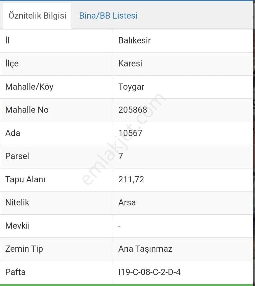 Karesi Toygar Satılık Konut İmarlı Balıkesir Karesi Toygar Mh. 211m2 Konut İmarlı Arsa