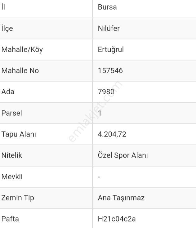 Nilüfer 23 Nisan Satılık Özel Kullanım Nilüfer Ertuğrul'da Satılık Arsa