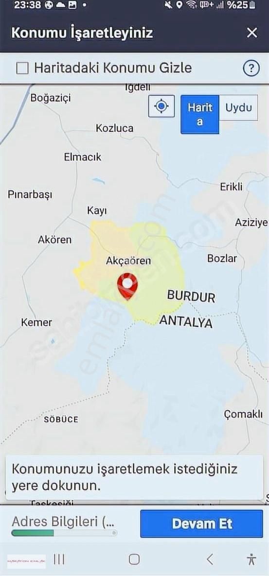 Burdur Kemer Satılık Özel Kullanım İnadına Türklirasına Satıyoruz Kemer Akçaören Köyünde 33300m2