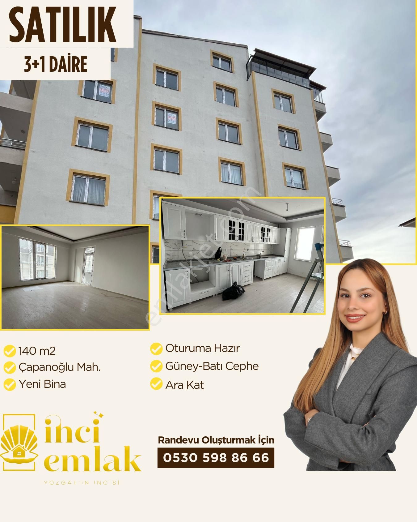 Yozgat Merkez Çapanoğlu Satılık Daire İnci Emlak'tan Satılık 3+1 Daire