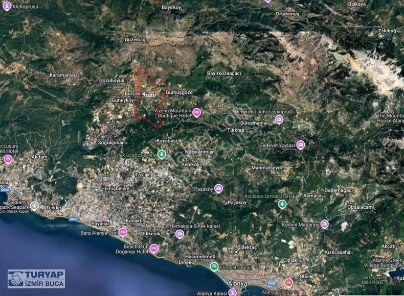 Alanya Yenice Satılık Tarla Turyap'tan Alanya Yenice De Satılık Köy Yakınında 4.712 M2 Tarla