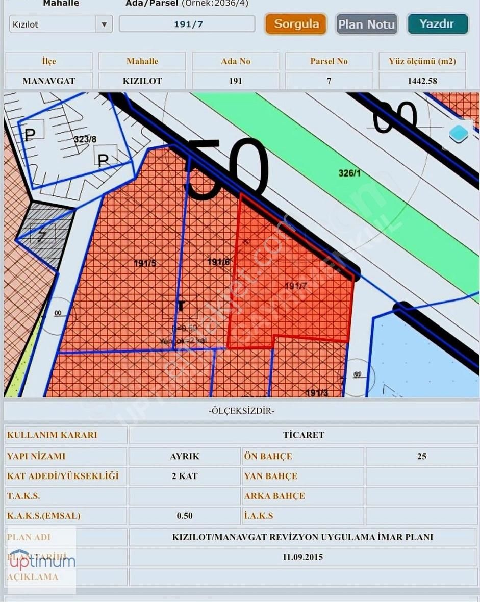 Manavgat Kızılot Satılık Ticari İmarlı Kızılot'ta D-400 Cepheli, Emsalsiz Köşe Parsel Ticari Fırsat!