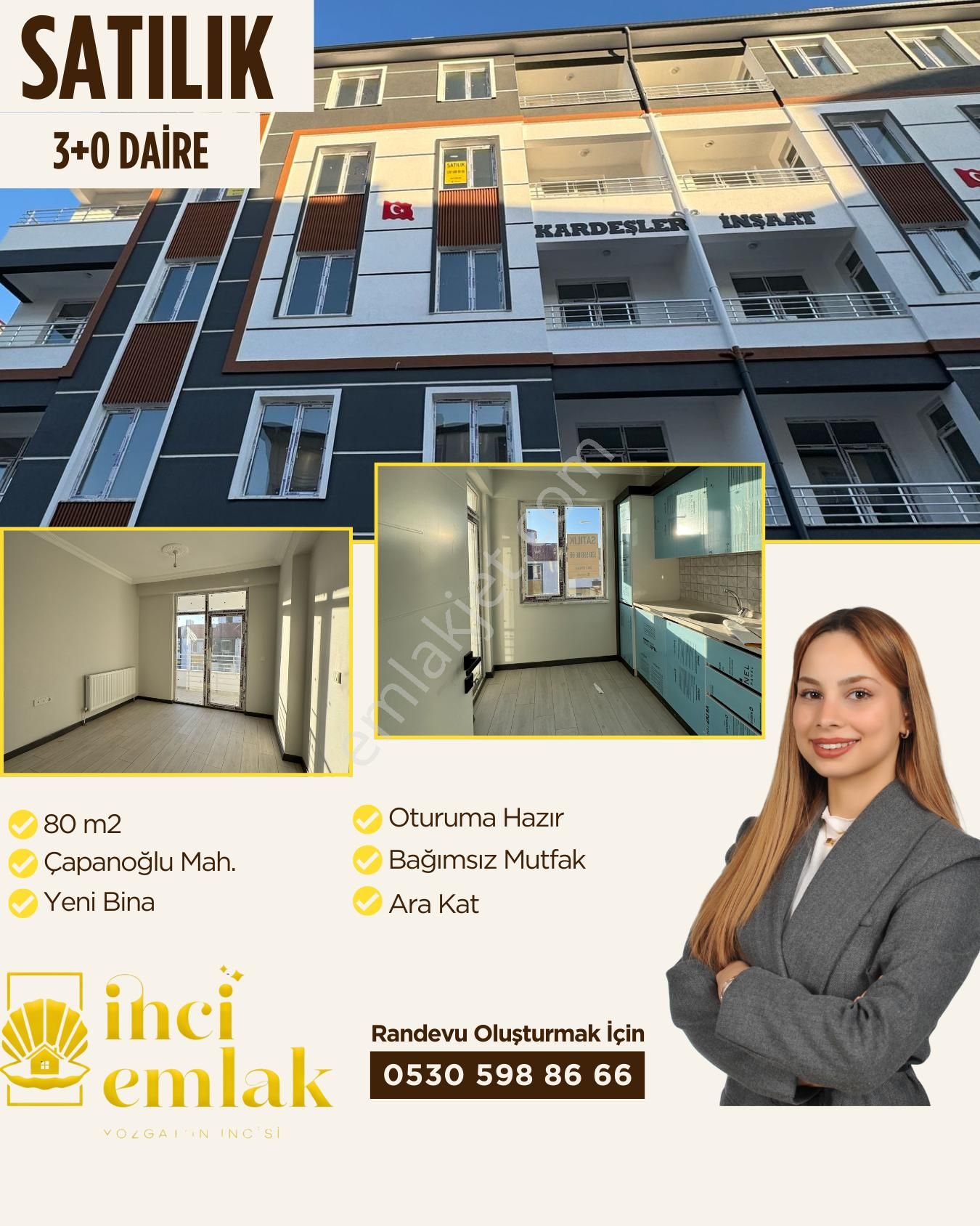 Yozgat Merkez Çapanoğlu Satılık Daire İnci Emlak'tan Satılık 3+0 Daire