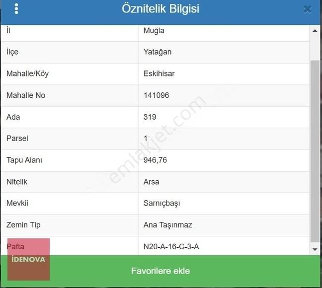 Yatağan Eskihisar Satılık Konut İmarlı İdenova'dan Muğla'nın Gizli Cenneti Eskihisar'da İmarlı Arsa