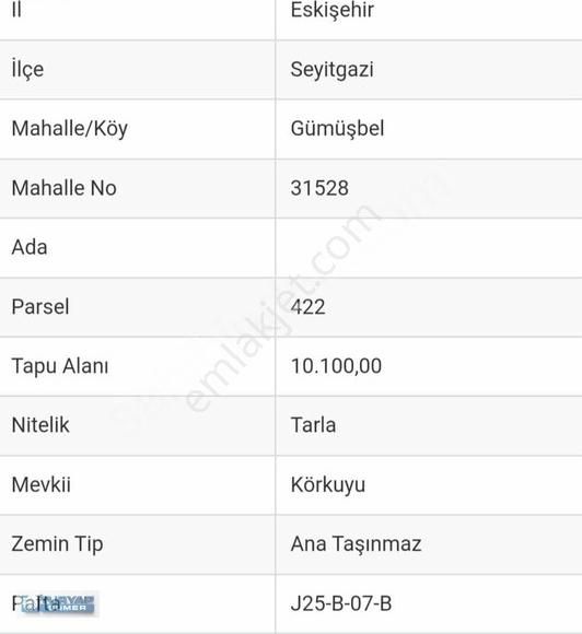 Seyitgazi Gümüşbel Satılık Tarla Turyap Sümerden Seyitgazi Gümüşbel'de Yatırımlık Tarla