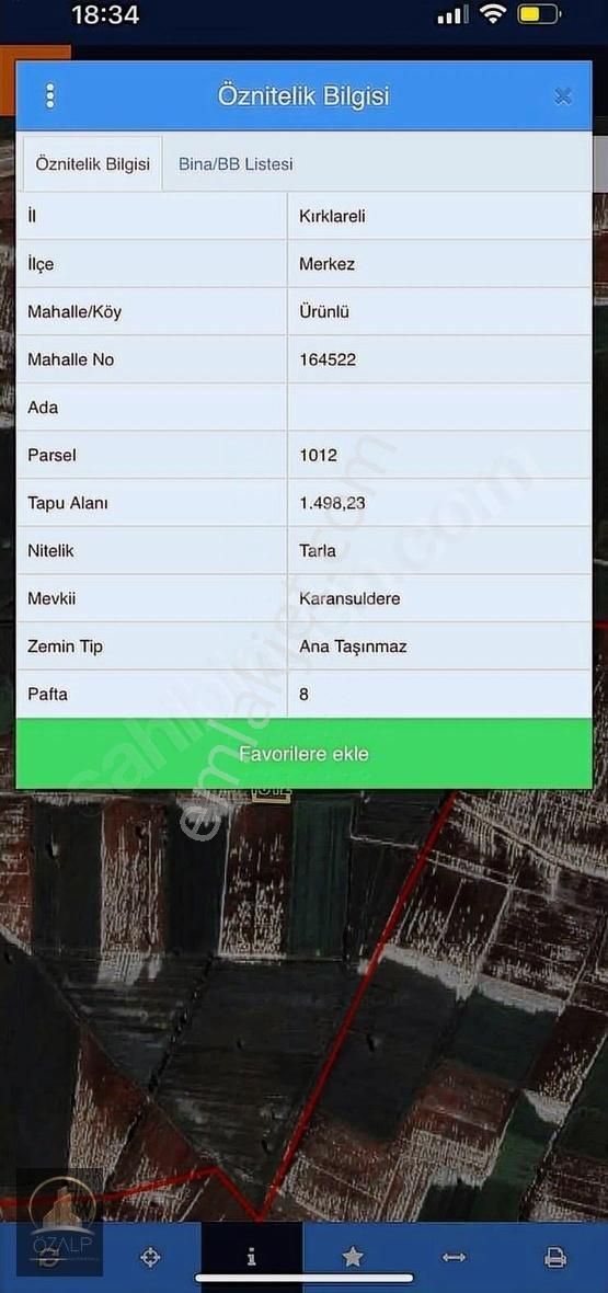Kırklareli Ürünlü Köyü [1.498m2] Kadastrol Yola Cepheli