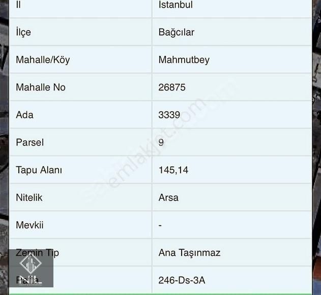 Bağcılar Mahmutbey Satılık Ticari İmarlı Bağcılar Mahmutbeyde 145 M2 İş Merkezli İmarlı Arsa