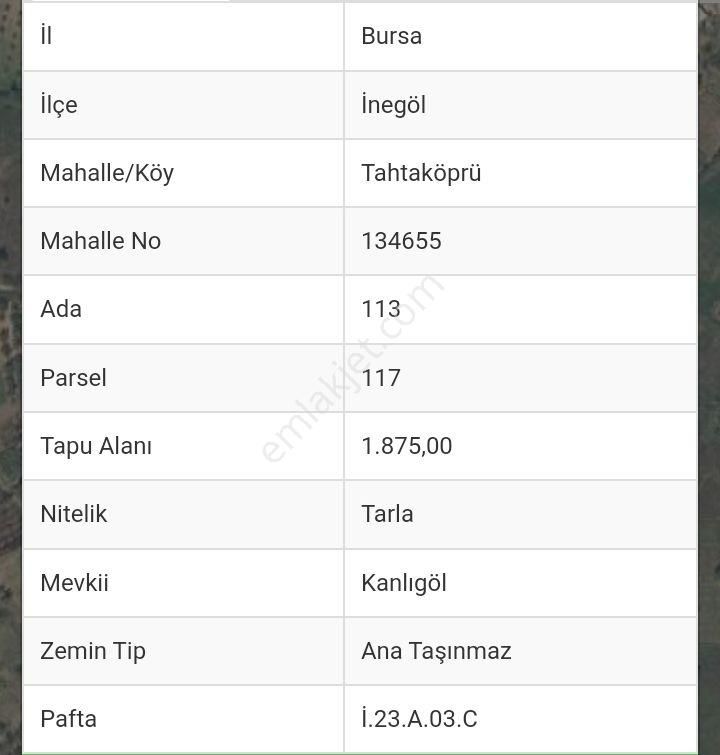 Bursa İnegöl 1.875.00 M2 Tahtaköprüde (55)adet Ceviz Ağacı Olan Satılık Tarla