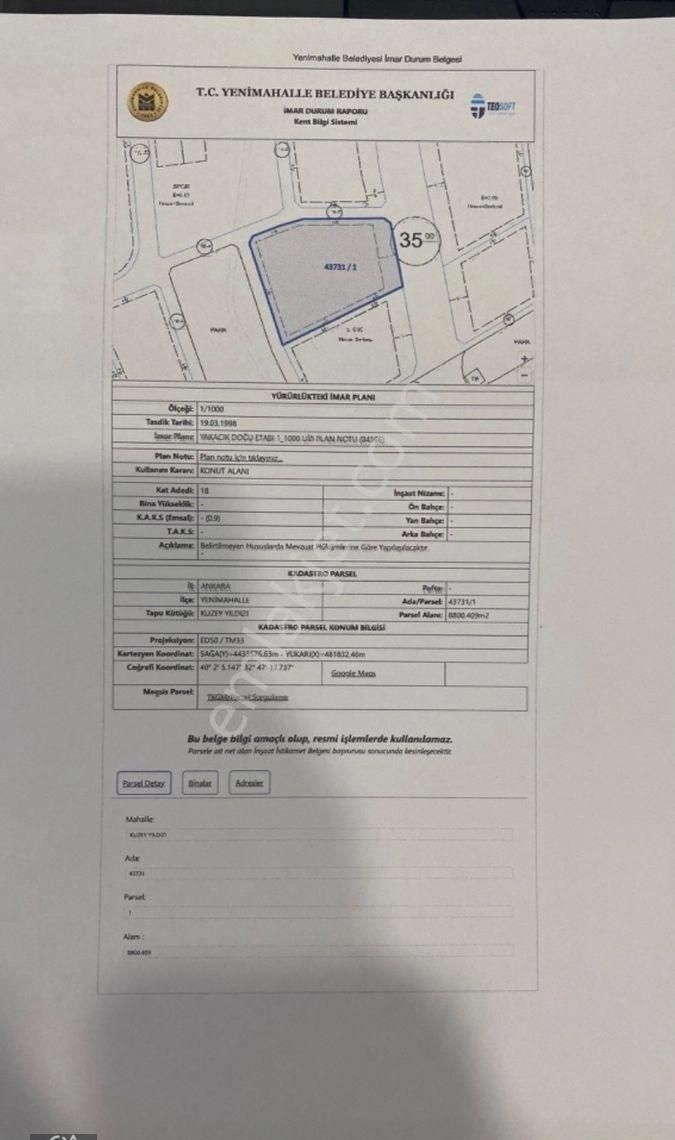 Yenimahalle Yakacık Kuzey Yıldızı Mh İmarlı Arsa 600 M2 Konut Alanı Toplam 8800 M2 Satılık - Görsel 5