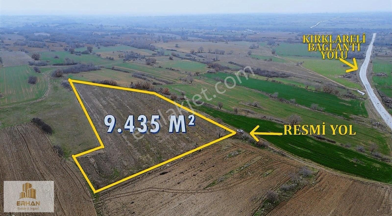 Kırklareli Pınarhisar Hacıfaklı Köyü 9.435 M² Tek Tapu Tarla
