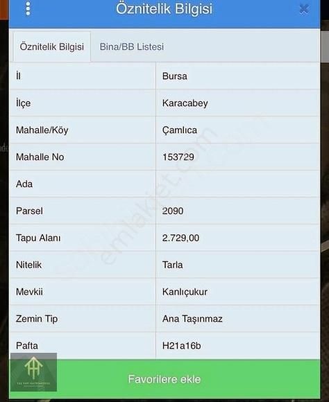 Karacabey Çamlıca 2.729 M2 Asfalt Yola Cephe Tek Tapu Tarla !