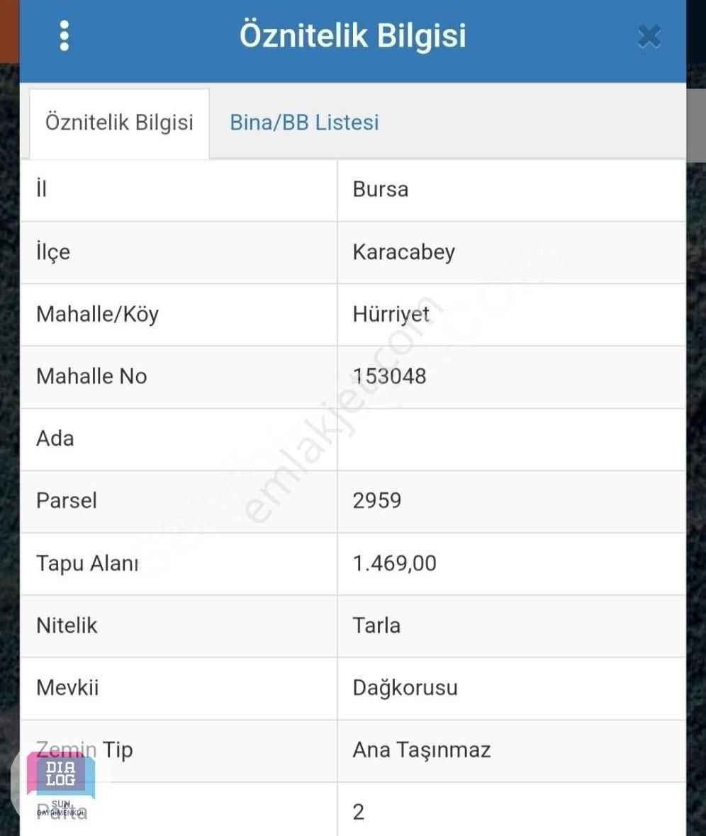 Dialog Sun Satılık Karacabey Hürriyet'te 1.469m2 Teknosaba Yakın