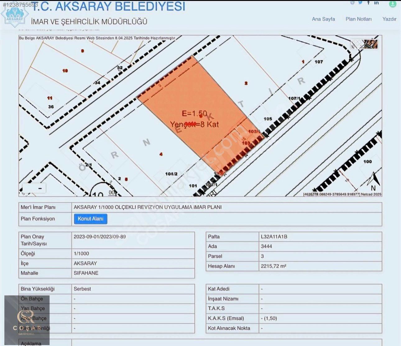 -coşar Gayrimenkul: Hmax:serbest Nevşehir Yoluna Cephe 2215,72m2 - Görsel 2
