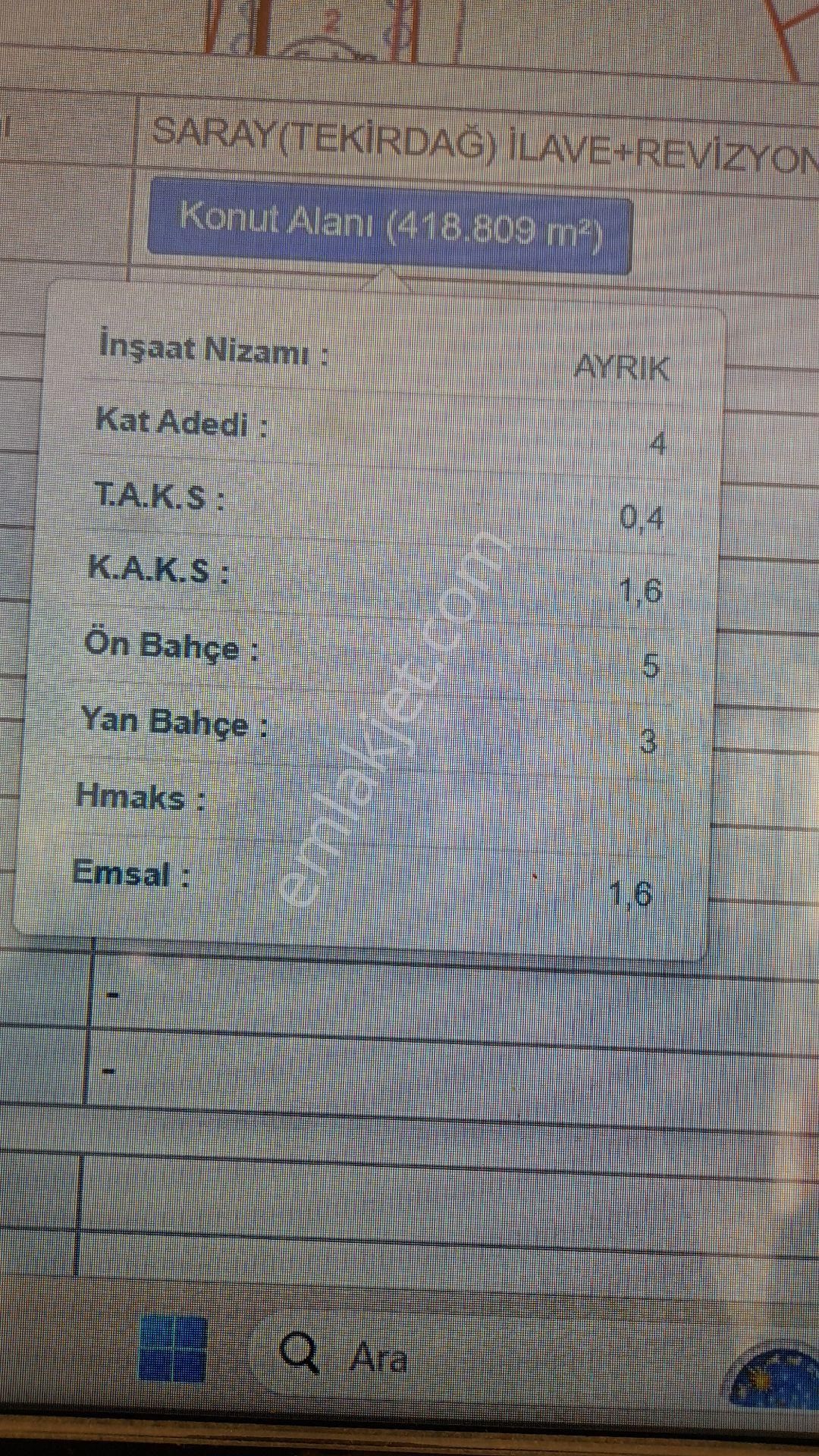 Tekirdağ Saray Ayazpaşa Mahalesi De Satılık 419 M2 Yüzde 40 4 Kat Kuşe Başi Arsa - Görsel 8