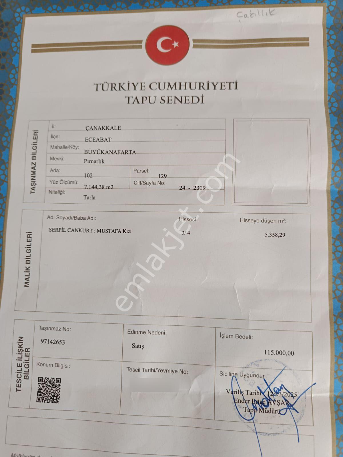 Denize 500m Satılık Tarla