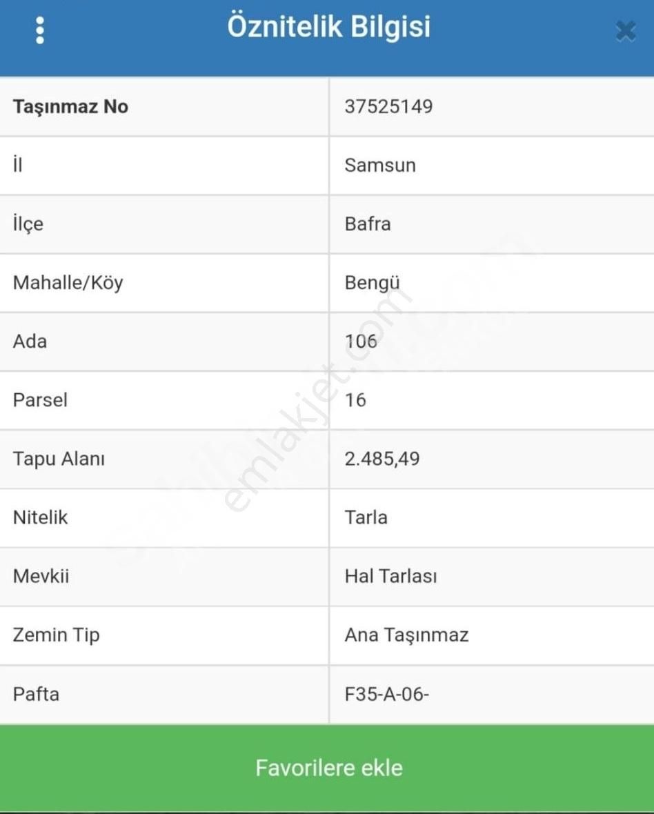 Ahşena Gayrimenkul'den Samsun Bafra'da Yola Cephe Fırsat Arazi