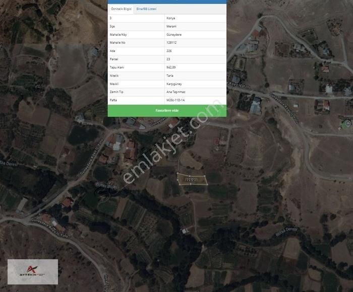 Süper Bahçe Yeri 942 M² / Güneydere (botsa) / Meram / Konya