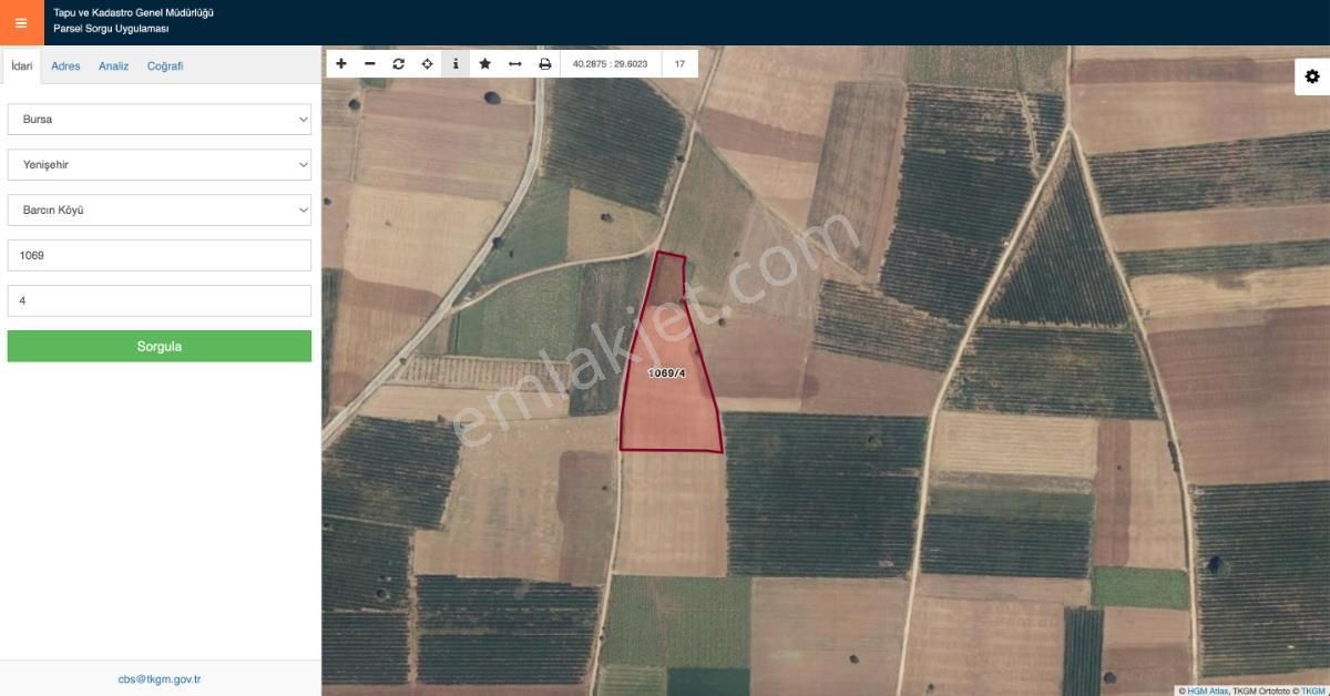 Bursa Yenişehir Barcında Çiftlik, Depolama, Üretim Tesisine Uygun 12433 M2 Satılık Arsa Troykadan