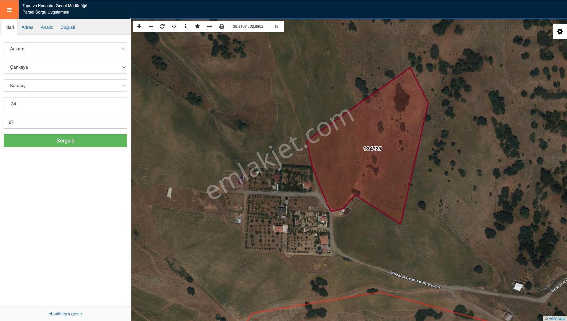 Çankaya Karataş Mahallesi Solak Mevkiinde Satılık 400 M² Tarla