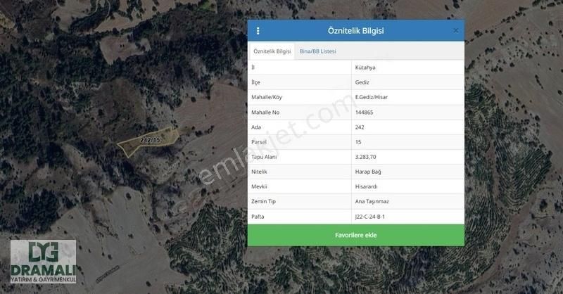 Kütahya Gediz Hisar 3.283 M2 Yola Cephe Otoyola 800 Metre Mesafe