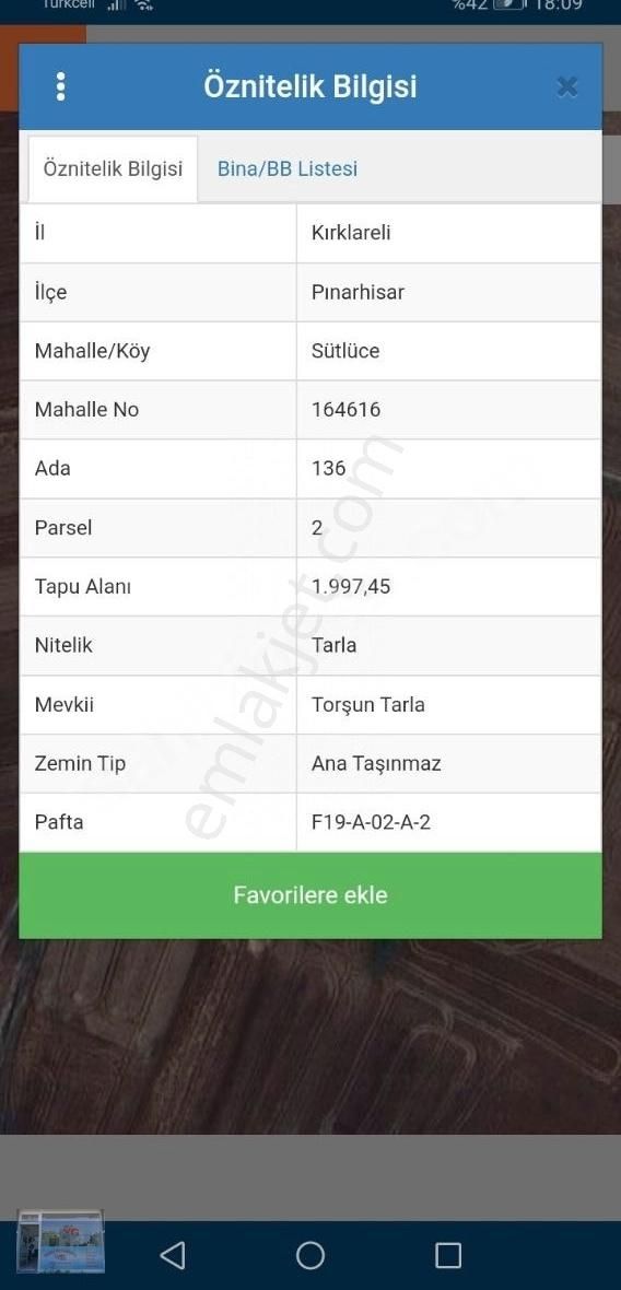 Kırklareli Pınarhisar Sütlücede Satılık 1997 M2 Tek Tapu Tarla
