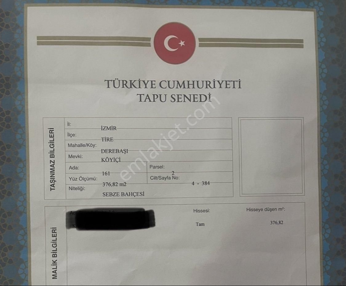 Sahibinden, Çok Uygun Tek Tapulu Sebze Bahçesi İzmir Tire Derebaşında.
