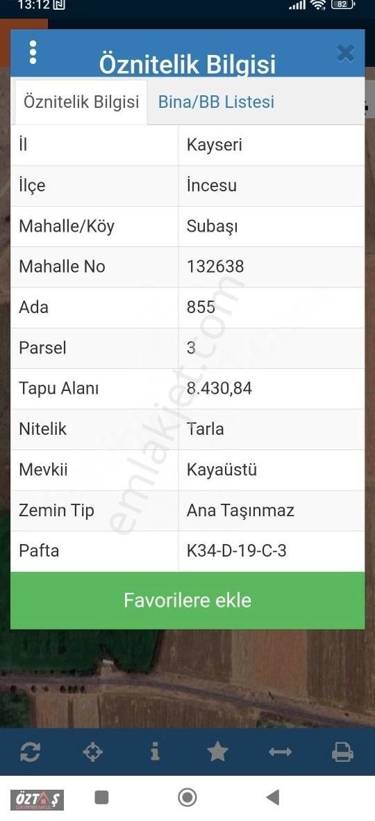 İncesu Subaşında Anayola Yakın Tarla