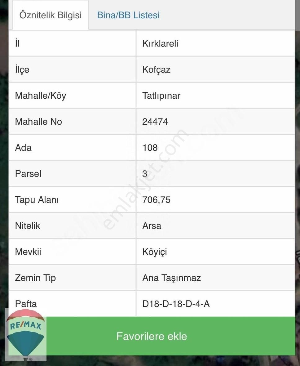 Kırklareli Kofçaz Tatlıpınar Köyünde Satılık 706m2 Arsa