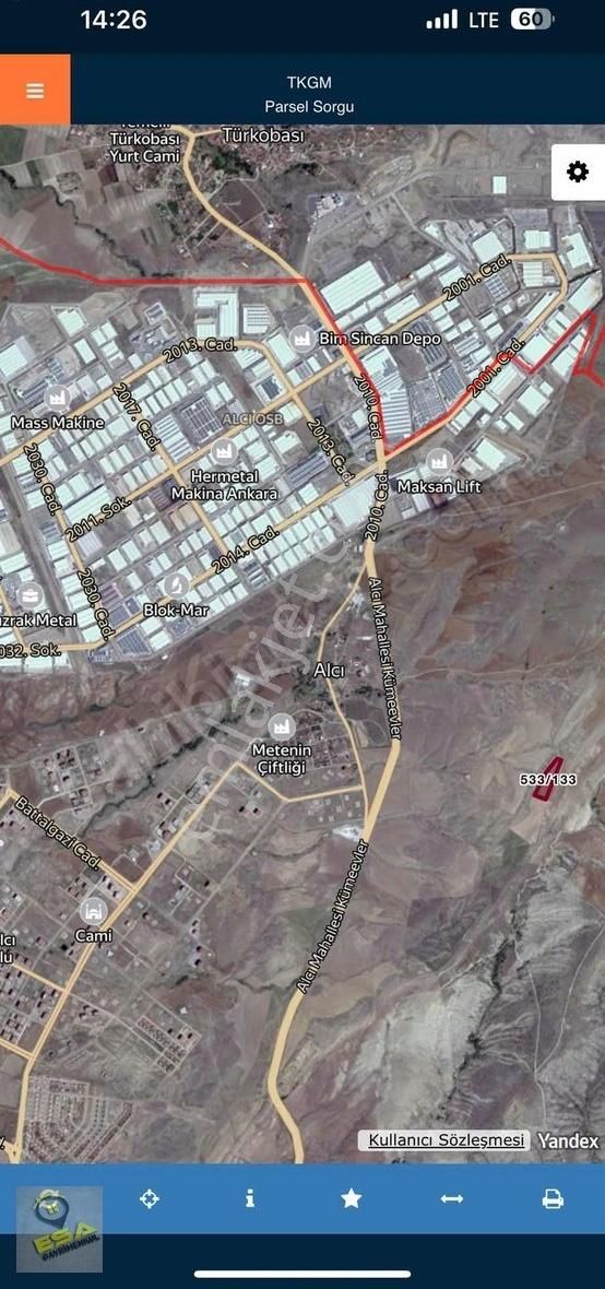 Sincan Temelli Alcı Mah 11620 M2 Tek Tapu Tarla İmara Çok Yakın